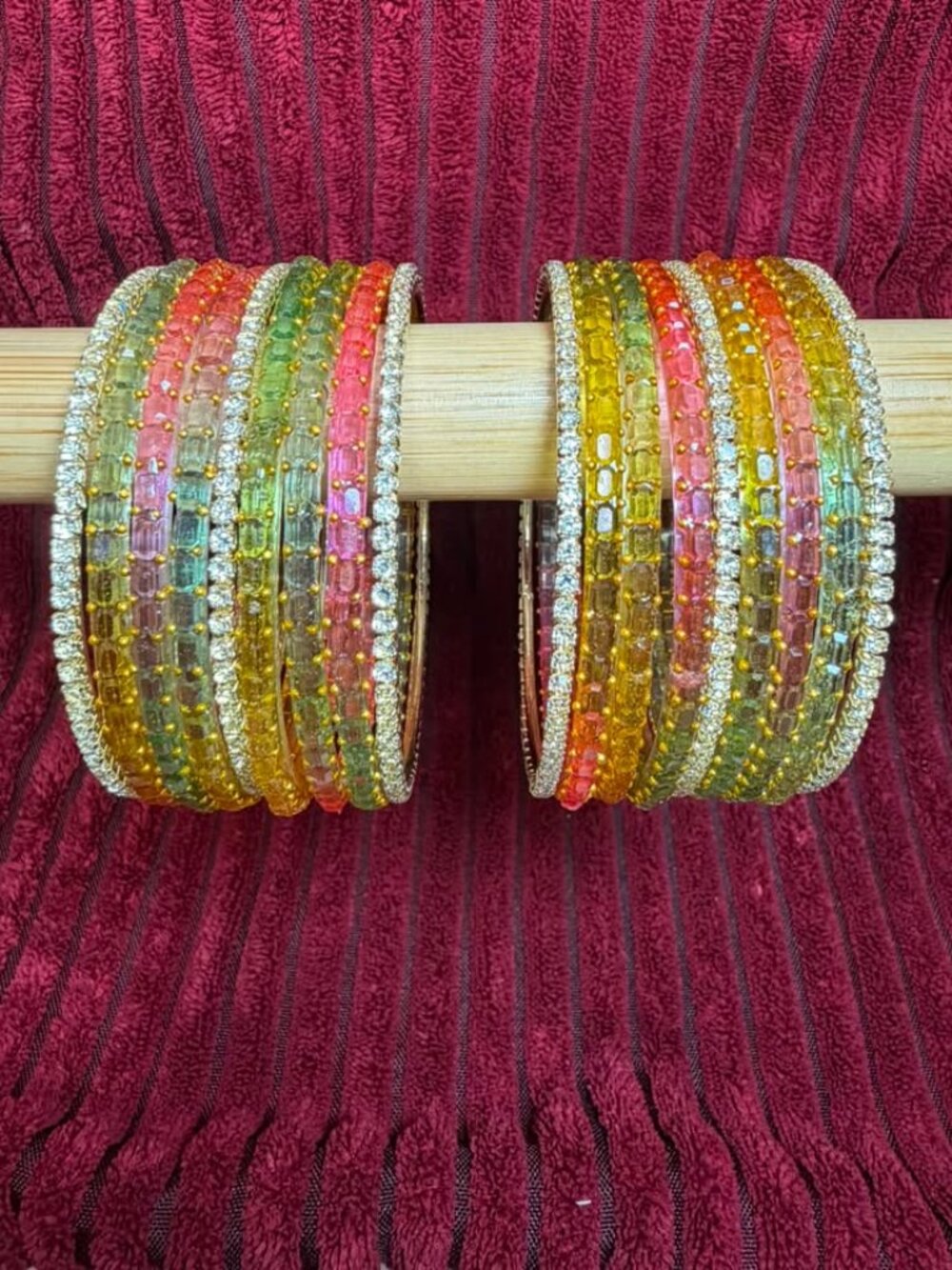 Colorful Faceted Crystal Rhinestone Bangle Set, Stackable Gemstone Bracelet Coll - Picture 2 of 3